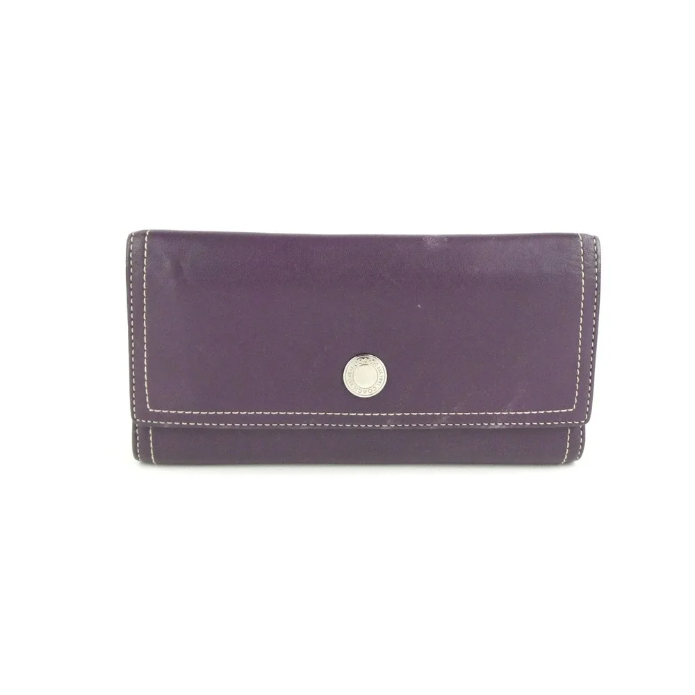 Coach Purple Leather Trifold Checkbook Wallet